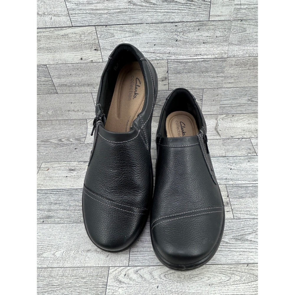 Clarks Collection Cheyn Madi Black Leather Zip Loafers Women Sz 9.5 M 26155776